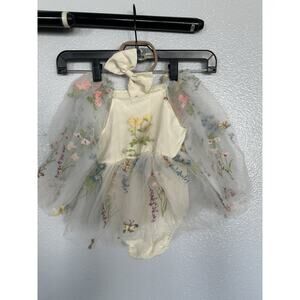 Infant Baby Girl Tulle Romper Flower Embro Princess Bodysuit Headband Sz 100